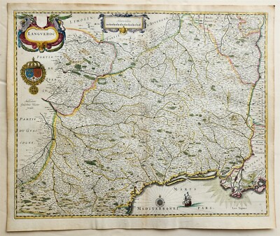 1640 MAP of FRANCE LANGUEDOC by WILLEM BLAEU antique AUTHENTIC