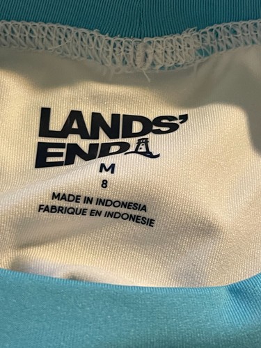 Lands’ End Size Medium (8) Short Sleeve Tee Rash Guard Swim White/Blue Sharks - Picture 3 of 6