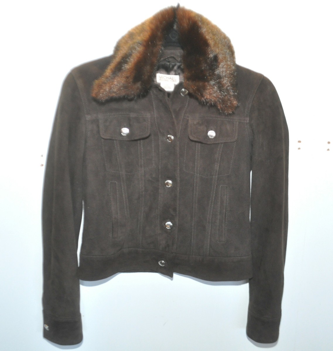 Michael Kors Short faux Suede Detachable Fur Collar Jacket sz