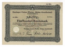ENZINGER-Werke AG, WORMS – Pfeddersheim – Aktie über 500 RM, Mai 1934 !