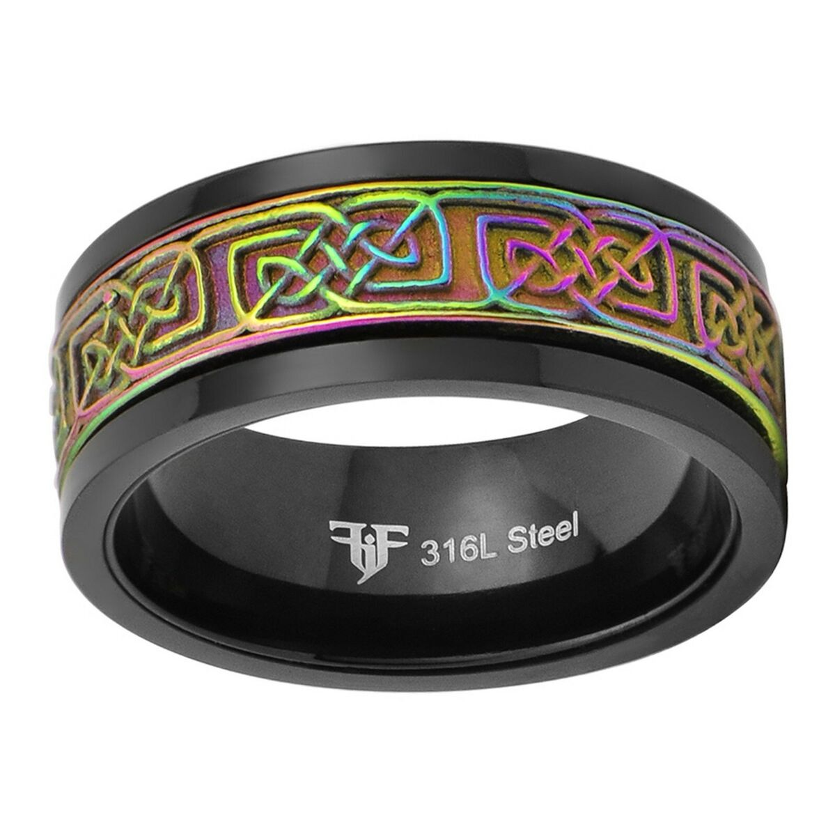 Rainbow Line Classic Tungsten Steel Ring Black Wedding Band - Temu