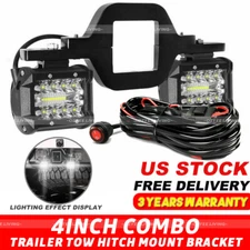 Trailer Tow Hitch Mount Bracket 4'' Offroad LED Work Reverse Lights + Wiring Kit