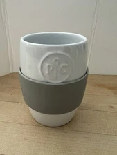 Pampered Chef White Ceramic Large Egg Cooker Cup Silicone Gripper 16oz NO LID