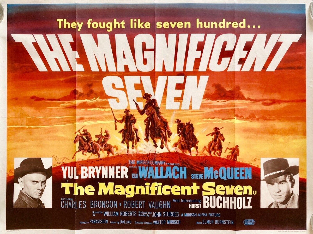 The Magnificent Seven Original 1960 Quad Poster Yul Brynner Steve McQueen |  eBay