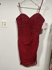 DaVinci 60138 Size W16 Claret Red Short Ruched Prom Straps Bridesmaid Dress NWT