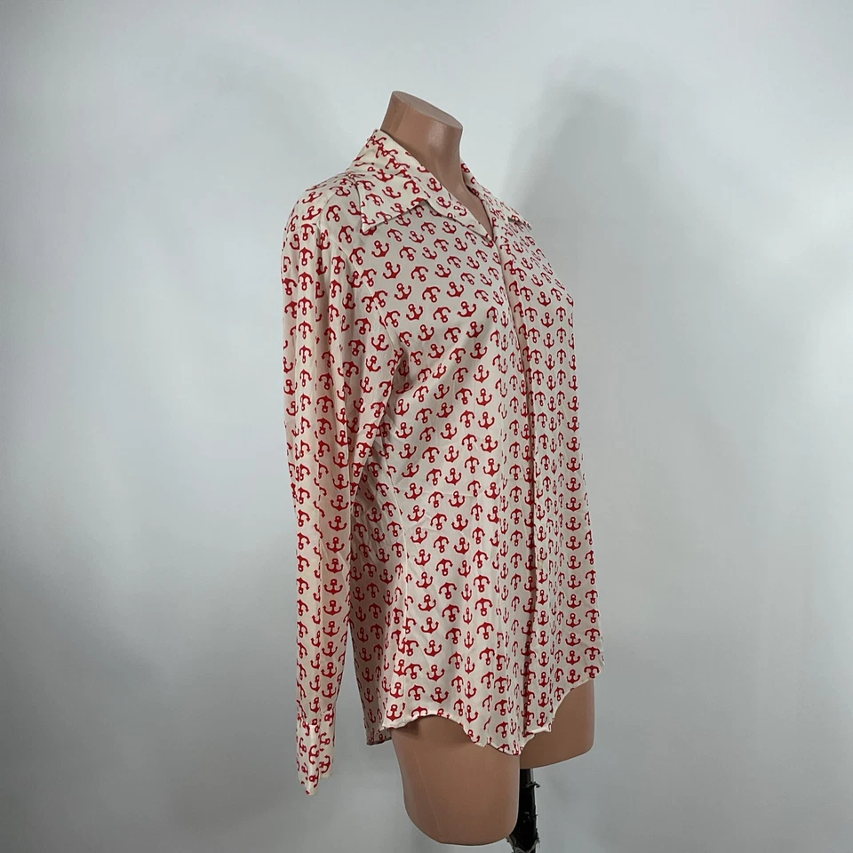 Vintage 60s 70s Le Mans Knit Shirt Nylon Dagger Collar Red Anchor Mens M - Image 4 of 4
