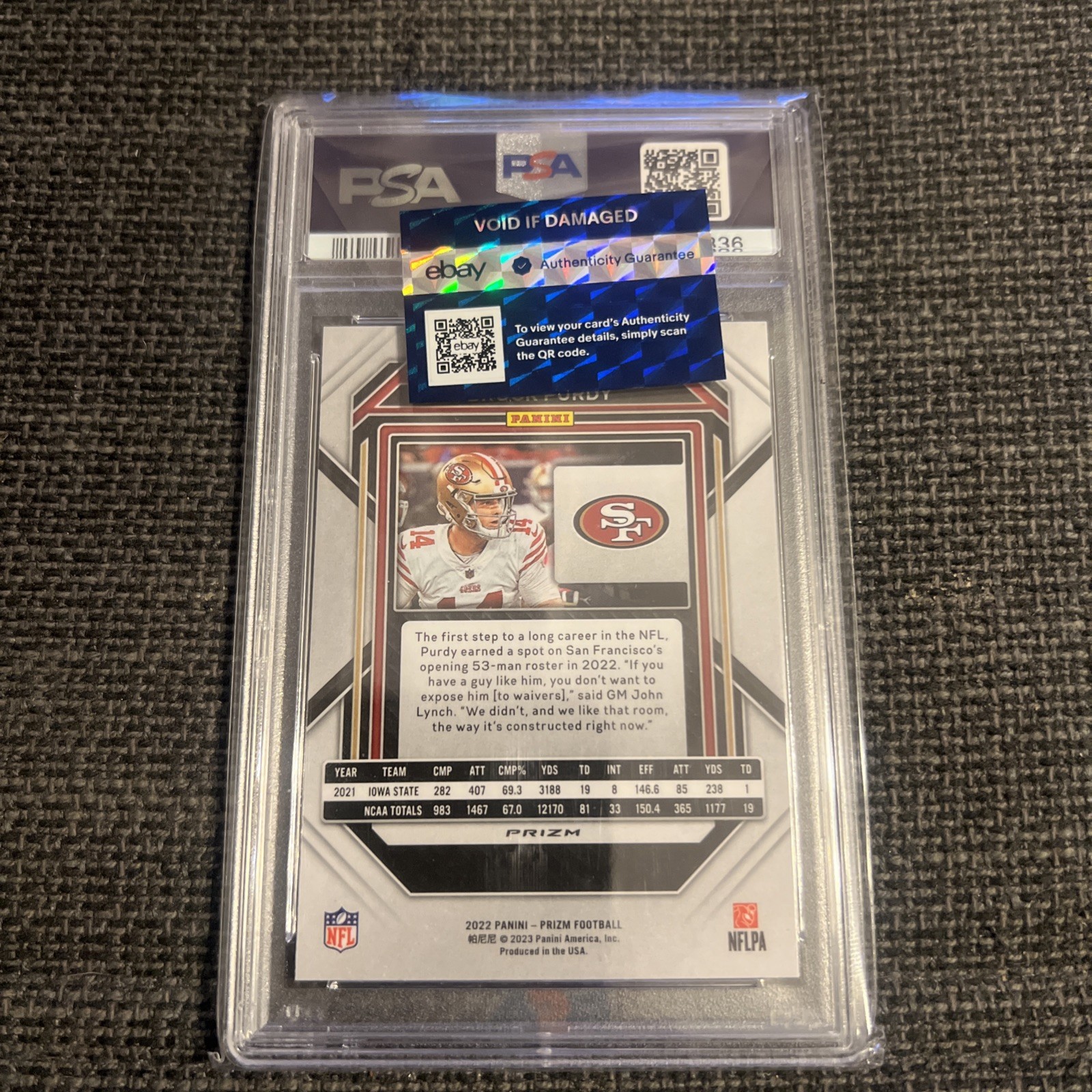 2022 Panini Prizm Brock Purdy🔥 Red/White/Blue Prizm Rookie #353🔥PSA 10 GEM MT view 2