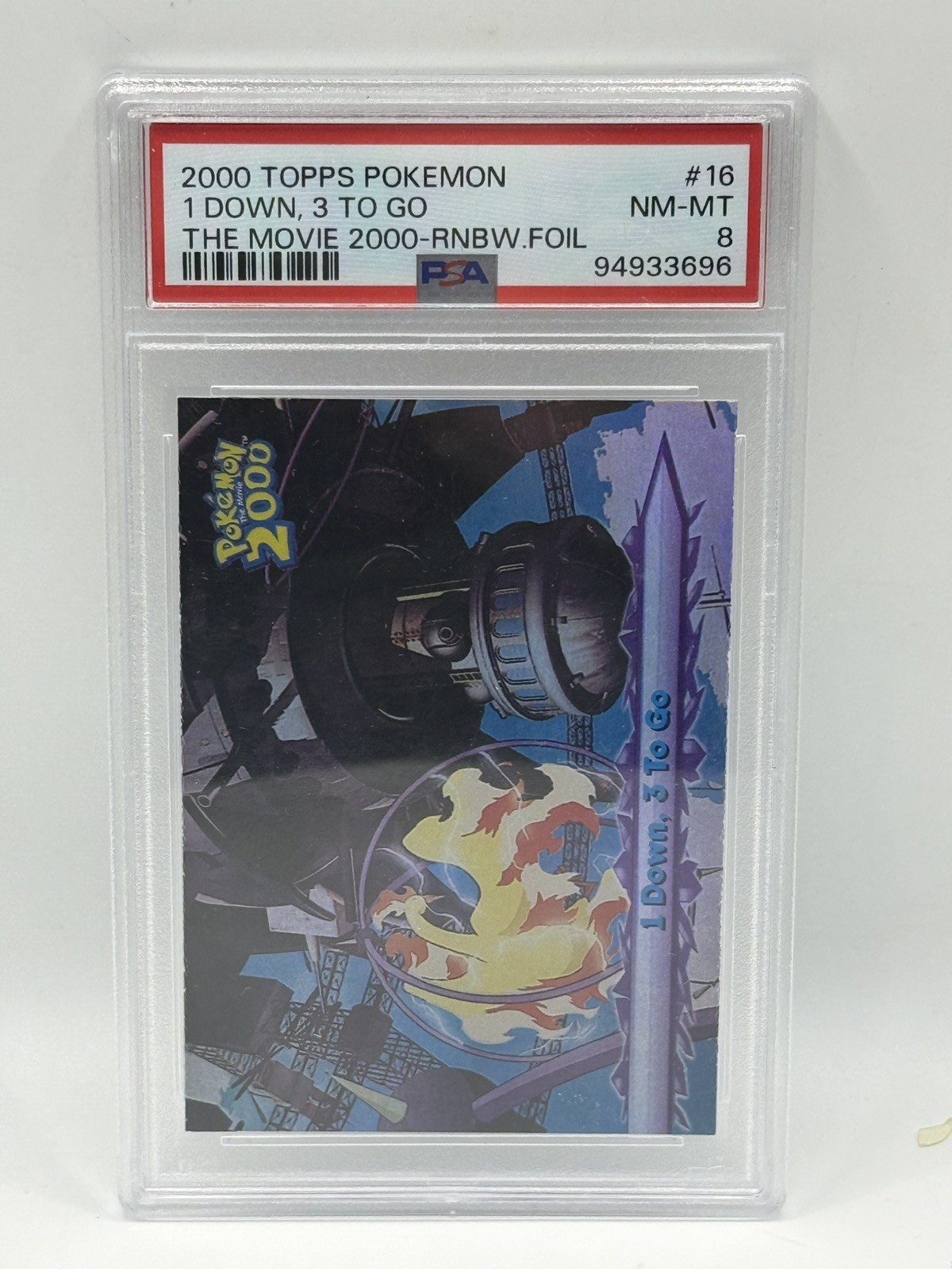 Pokemon Card 1 Down, 3 To Go 16 Rainbow Foil The Movie 2000 Topps PSA 8 