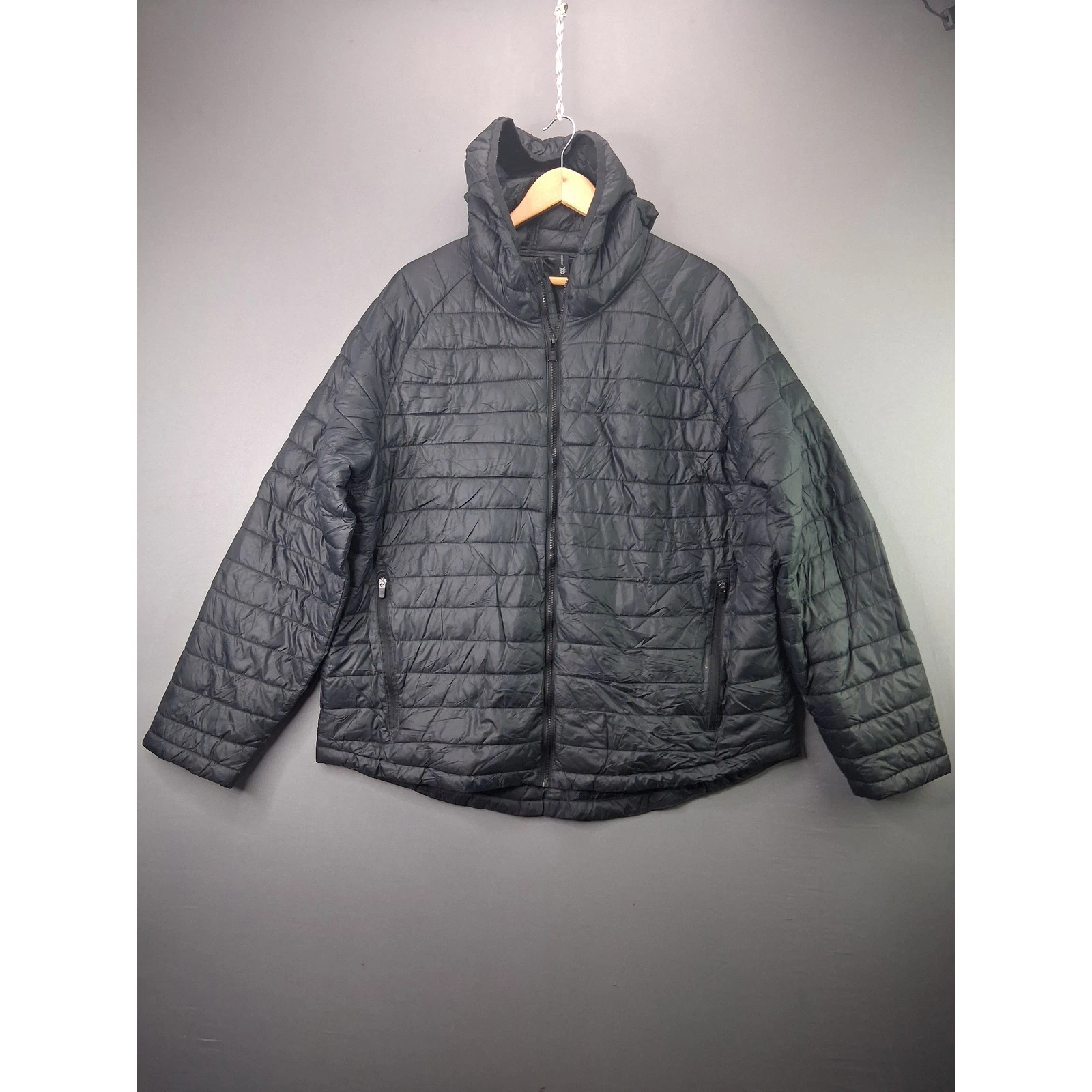 All in Motion Puffer Jacket Hooded Full Zip XXL Black Lightweight Quilted Coat