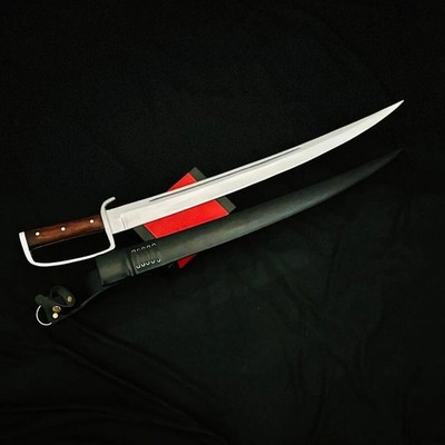 Custom Handmade Carbon Steel  D-Guard Saber Sword Hunting Camping Sword