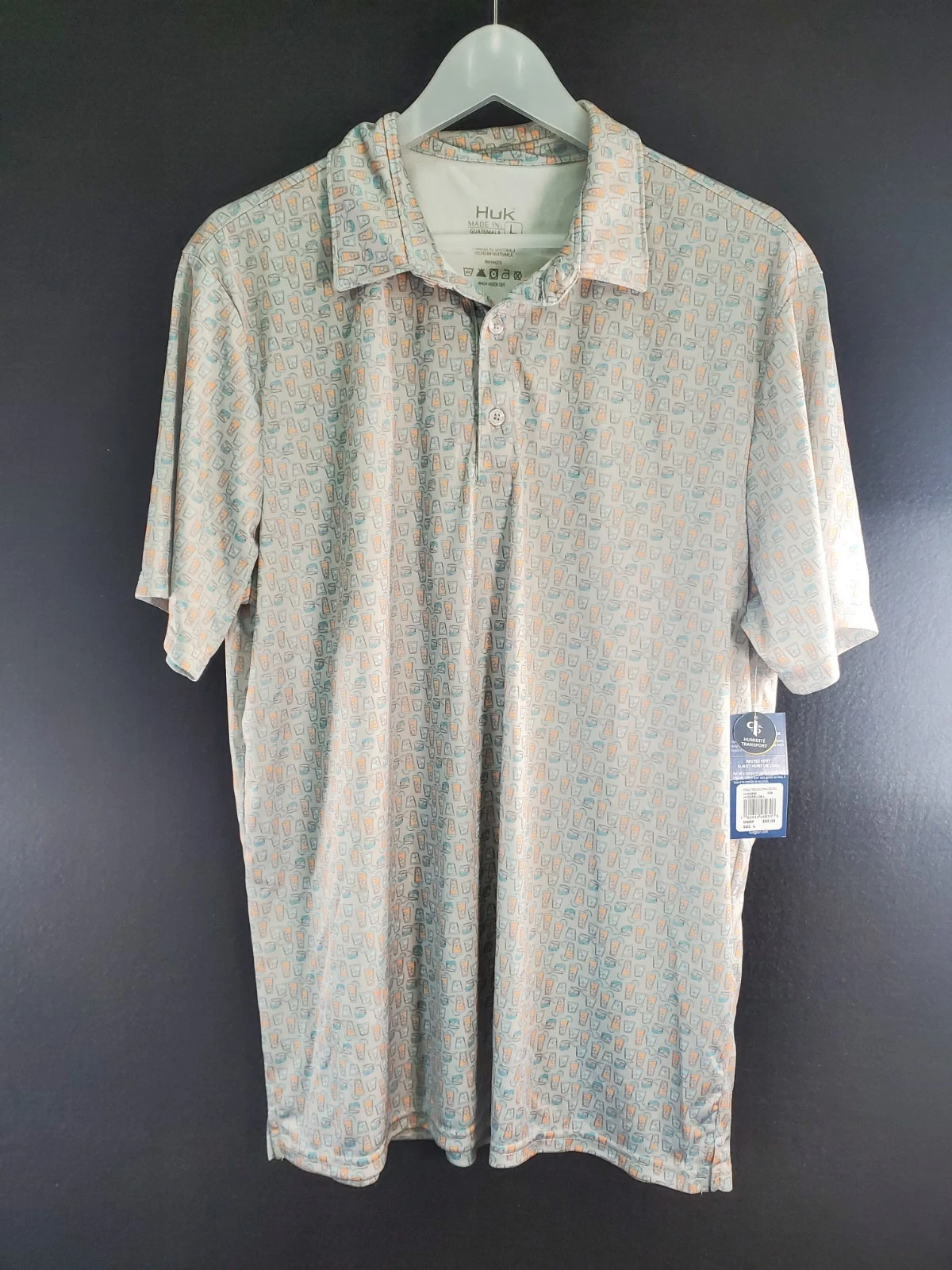 Mens Huk Large Patterned Shirt New With Tags! Sun Protection/Moisture Wicking