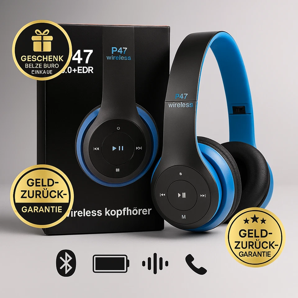 Bluetooth Kopfhörer P47 Stereo Headset Faltbar Wireless Gaming Kabellose Sports - Bild 2 von 4