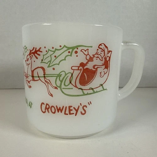 Vtg Milk Glass Christmas Mug ‘I Just Had Lunch with Santa At Crowley’s’ Detroit
