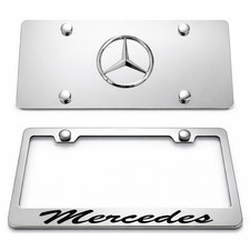 3d Mercedes Benz Combo Stainless Steel Front Plate W License Plate Frame