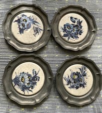 4x Zinn und Porzellan Teller Untersetzer Wandteller