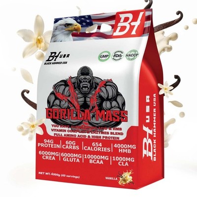 Mass Gainer Gorilla 4000g Vanilla Muscle Weight Gainer Black Hammer USA