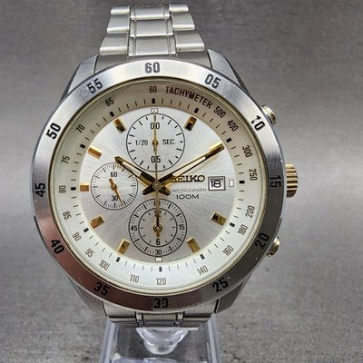 Seiko Chronograph Watch Men 42mm Silver Dial Silver Tone Date 7t92