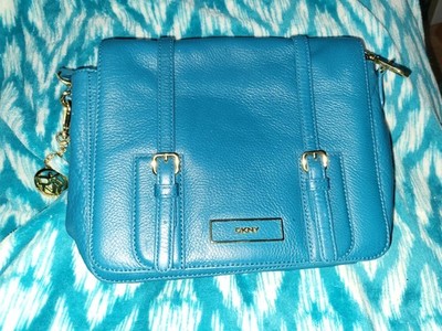 DKNY Blue Leather Crossbody Shoulder Bag with Twin Buckle details