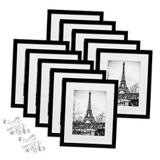 Picture Frame Set of 10,Display Pictures 6x8 with Mat or Without 8.5x11 Black