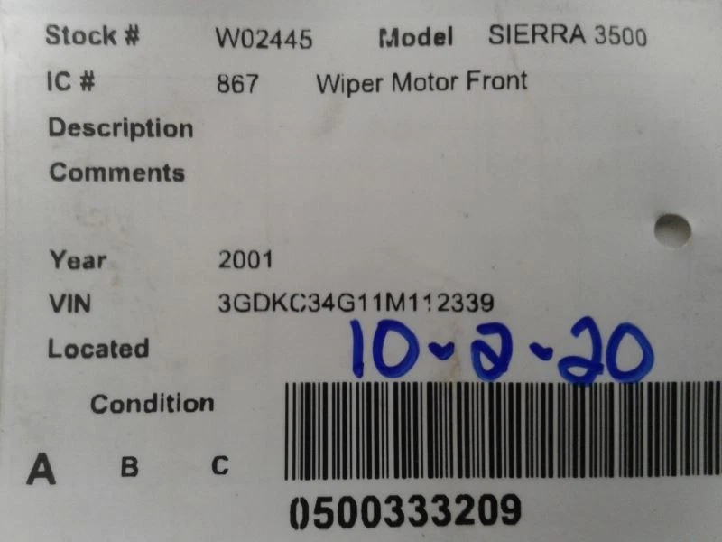 Windshield Wiper Motor Fits 99-02 SIERRA 1500 PICKUP 1277318 - Image 4 of 4