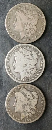 1879, 1890 O, and 1899 O $1 Morgan Silver Dollars