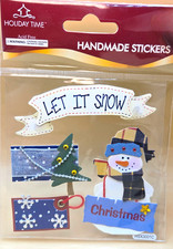 4pc Christmas 3D Handmade Stickers Snowman LET IT SNOW by Holiday Time, NEW