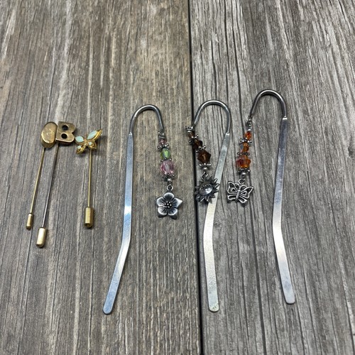 Lot Of 6 Bookmarks Metal, Symbol B, Butterfly, Flower & Sun Silver/Gold Toned