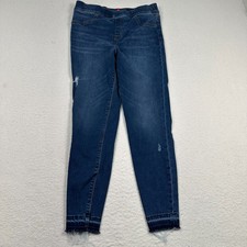Spanx Jeans Leggings Womens Large Ankle Skinny Distressed Raw Hem Pull On Blue