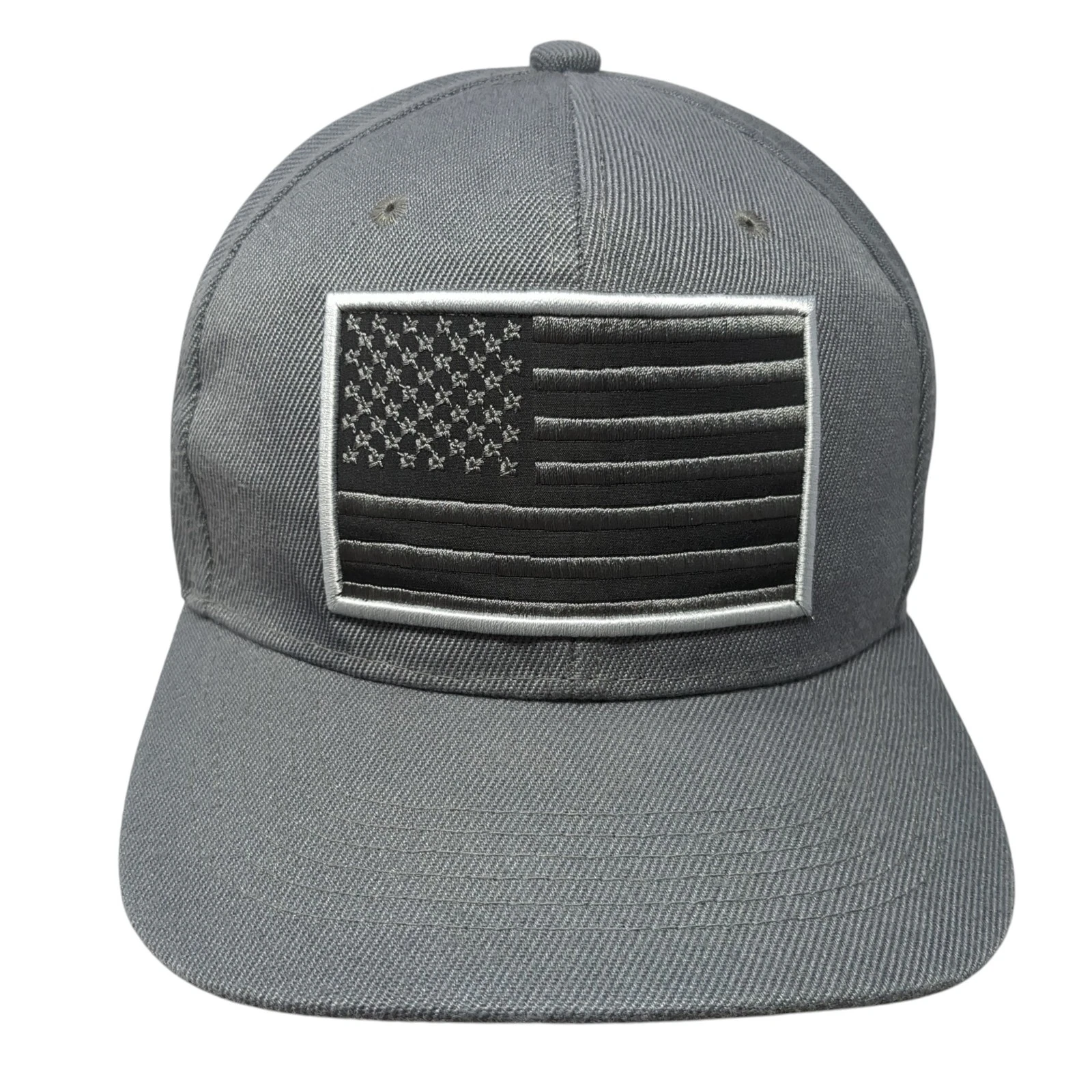 USA Flag Snapback Cap Gray One Size Adjustable Embroidered Vented Holes 6 Panel