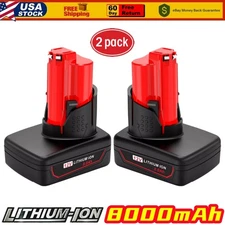 2 Pack 12V 8.0Ah Battery for Milwaukee 8Ah 48-11-2401 48-11-2420 48-11-2411 Tool