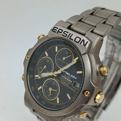 Seiko Alba Epsilon Chronograph Quartz Watch 41mm Mens wrist 17cm Vintage