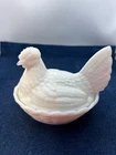 Vintage Milk Glass Hen On Nest Covered Dish