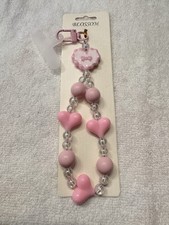 Dije de cadena de teléfono celular con arco de corazón rosa con cuentas mochila bolso encanto