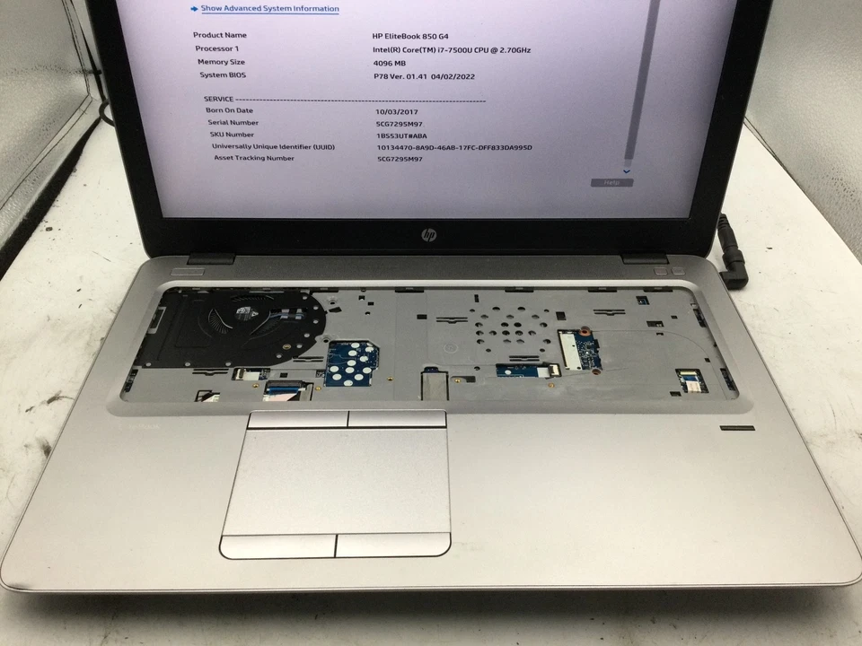 HP ELITEBOOK 850 G4 - BOOTS TO BIOS - INTEL I7 7500 - NO RAM - READ DESCRIP - BB - Image 3 of 4
