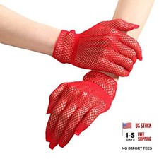 Short Wrist Length Fishnet Gloves Red