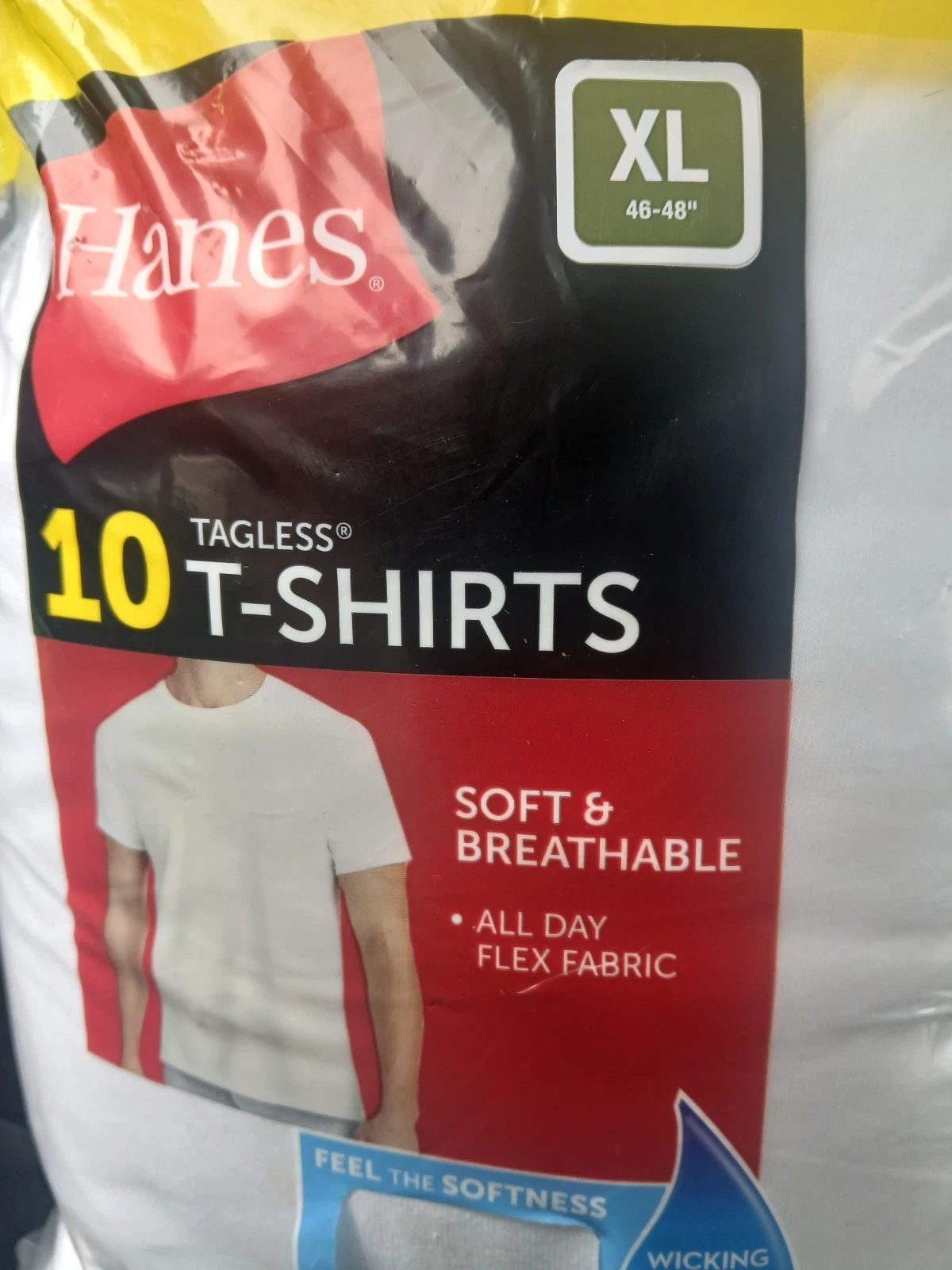 🎯Hanes Super Value Pack 10 Tagless T-Shirts White Extra Large XL 46"-48" Cotton