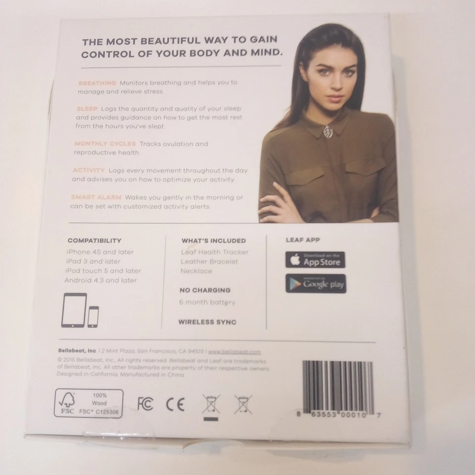 Bellabeat Hoja Naturaleza Salud Rastreador Joyería Inteligente Plata Madera Sin Probar Foto 2 de 4