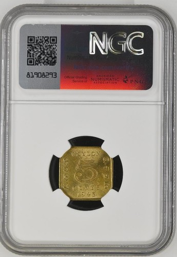 Ceylon 5 Cents 1945 NGC MS 63 - Picture 2 of 2