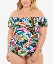 Swim Solutions Plus Size Off-The-Shoulder One-Piece Swimsuit Muti Size 24W
