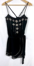 Size Large Boutique Forever 21 Deco Style Black Rhinestone Beaded Mini Dress