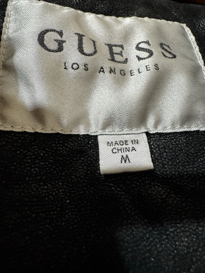 Abrigo de gamuza negro para mujer GUESS imitación cuero cremallera chaqueta de invierno talla mediana M Foto 4 de 4