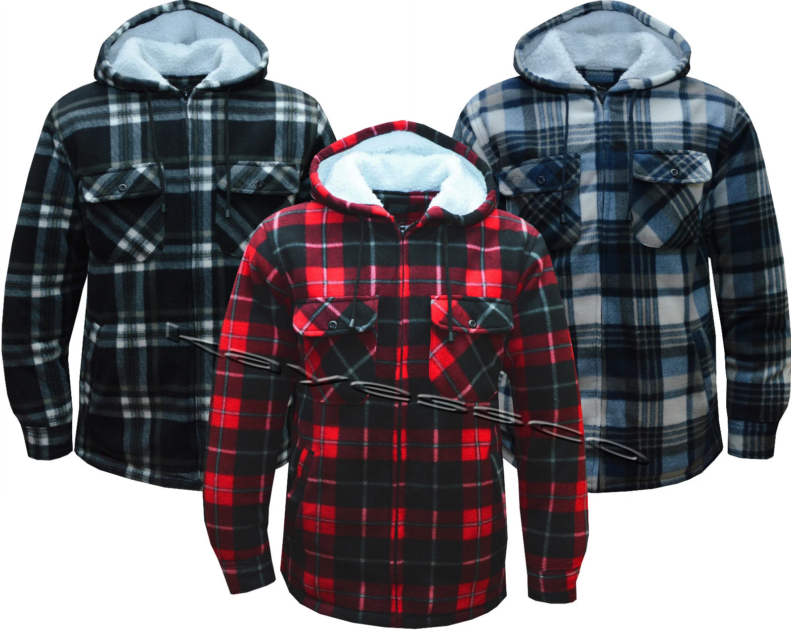 Hooded Fleece Padded Lumberjack Shirt Jacket Fur Lined Sherpa Winter Warm M-5XL
