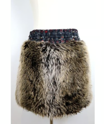 Auth CHANEL 10A Black Red Wool Lesage Tweed Fantasy Fur Mini Skirt