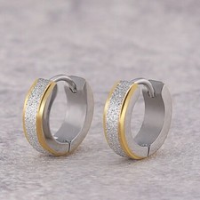 Women Fashion Stainless Steel Matte Charm Huggie Hoop Earrings 2PCS
