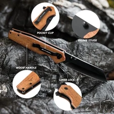 FLISSA Folding Knife 4-3/4" Reverse Tanto Folding Pocket Knife for Hunting New