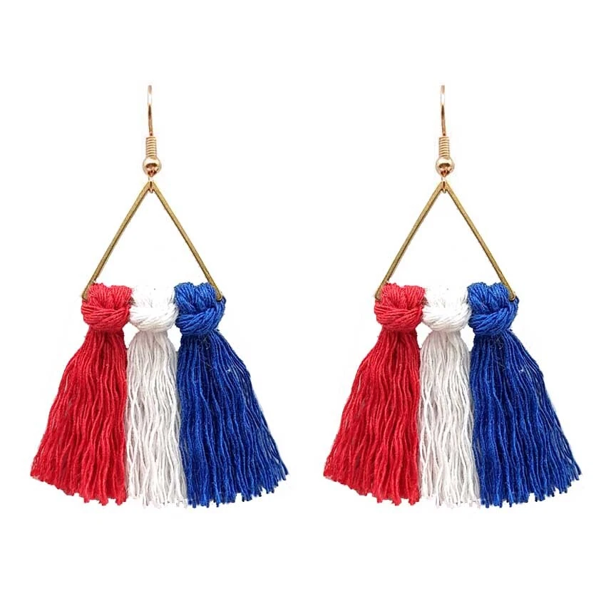 Red white and cheap blue tassel earrings