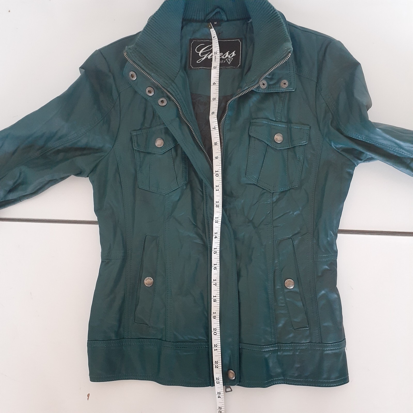 Guess Faux Leather Women's Dark Green Jacket Size Medium Retro