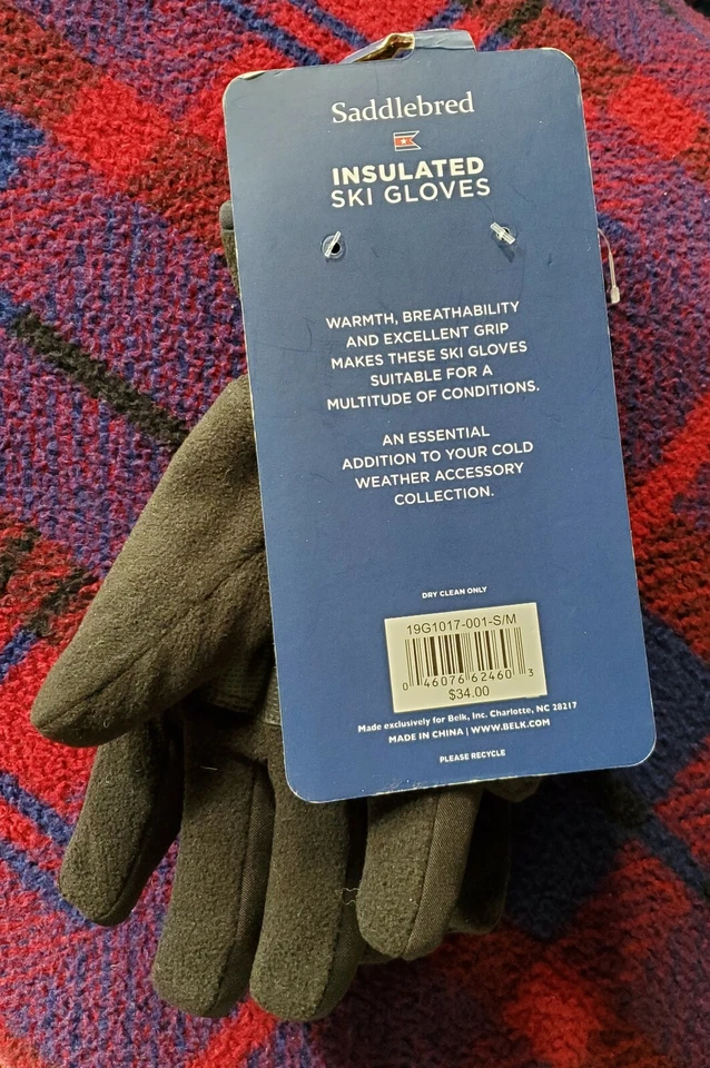 NUEVOS NUEVOS CON ETIQUETAS Guantes de esquí aislados de vellón Saddlebred Talla S/M Negros $34 venta al por menor Foto 2 de 4