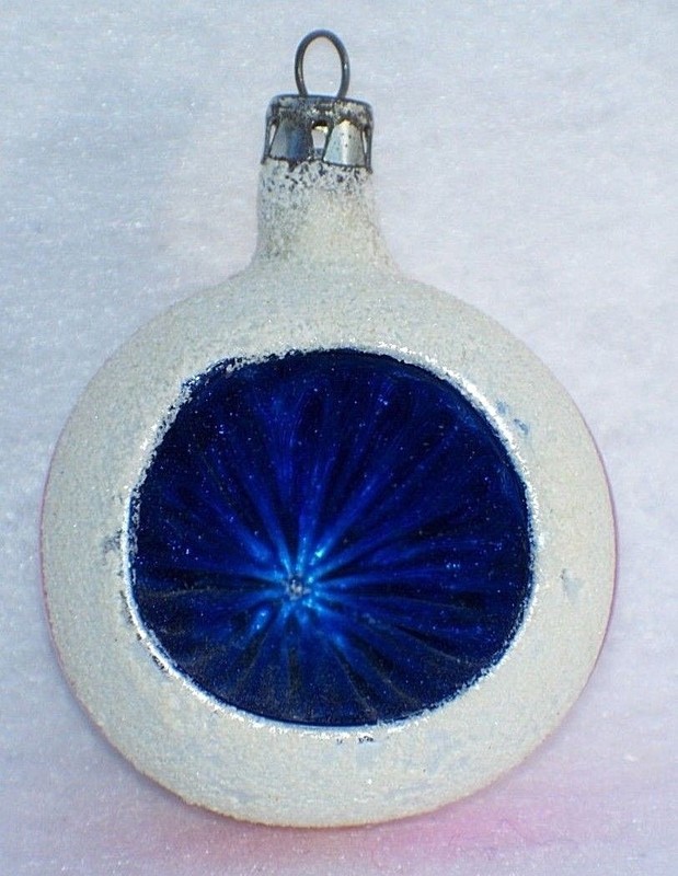 POLAND MICA FLOCKED STRIPE BLUE INDENT FEATHER TREE CHRISTMAS HOLIDAY ORNAMENT