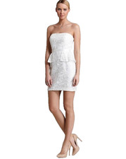 AQUA ~ White Crochet Lace Strapless Peplum Sheath Party Dress 2 NEW $198